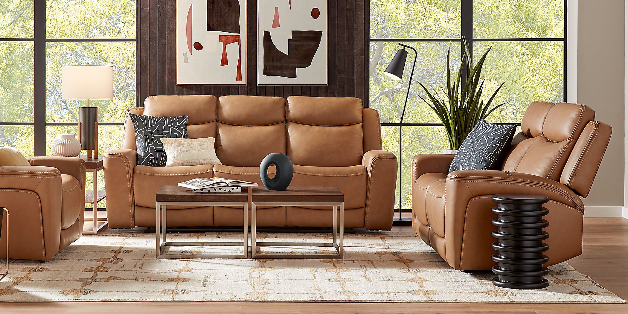 Drew & Jonathan Drew & Jonathan Davidson Caramel Leather 8 Pc Living Room with Dual Power Reclining Sofa